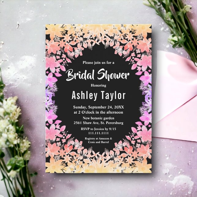 Convite Rosas Luminosos  Pretos, Chá de panela Floral (Criador carregado)