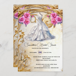 Convite Rosas luxuosos de aveia-brida cor-de-rosa