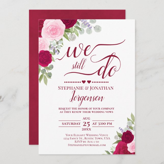 Convite Rosas Magenta Rosa Elegantes Que Ainda Fazemos Vow (Frente/Verso)
