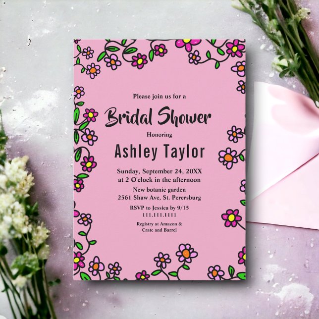 Convite Rosas Magenta Rústicos Roxos Chá de panela Floral (Criador carregado)