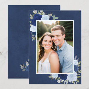 Convite Rosas Marbled Blue Boho Foto Underlay Casamento