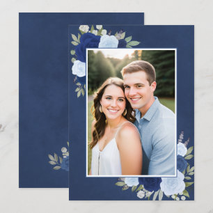 Convite Rosas Marbled Blue Boho Foto Underlay Casamento