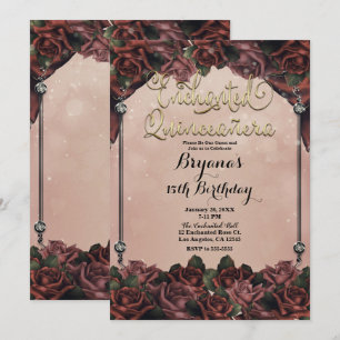 Convite Rosas Marrom Ferrugem Mocha Elegante Quinceañera 1