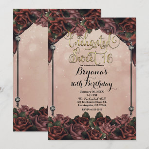 Convite Rosas Marrom Ferrugem Mocha Elegantes Doce 16 Déci