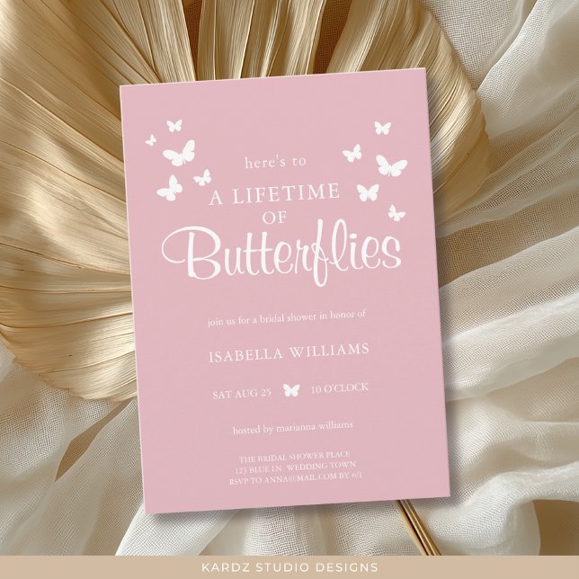 Convite Rosas Modernas Um Brinde a uma Vida de Borboletas (Invite shown in 5 x 7 inches, choose size, paper and corner style. Buy print or digital invitations.)