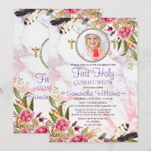 Convite Rosas Modernos Elegantes Blush Foto Primeira Comun