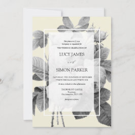 Convite Rosas monocromáticos Elegante francês Vintage