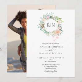 Convite Rosas Monograma Folhagem Floral Foto Casamento