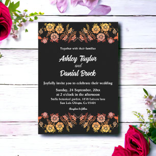 Convite Rosas Negra Boho Neon Casamento Floral Romântico
