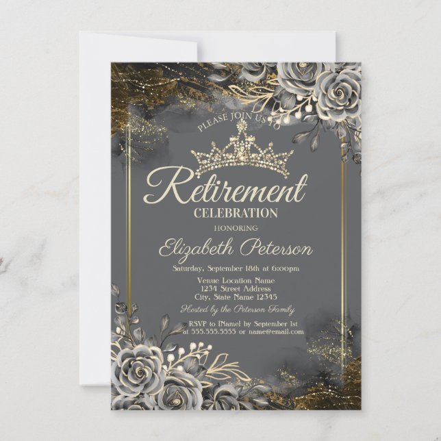 Convite Rosas Negras Elegante Retirada de Cinza (Frente)