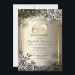 Convite Rosas Negras Elegantes, Luzes de Corda 60º Anivers<br><div class="desc">Um convite moderno,  chico e glamouroso com luzes de cordas elegantes,  e flores.</div>