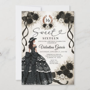 Convite Rosas Negras Ocidentais Princesa Sweet 16 Aniversá