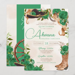 Convite Rosas Ocidentais Green Vintage Charra Quinceanera