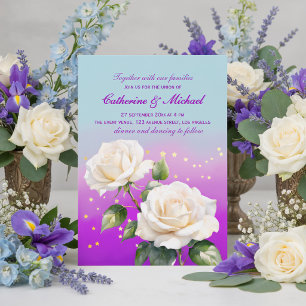 Convite Rosas Ombre Aguarela Azul Rosa Roxo Casamento