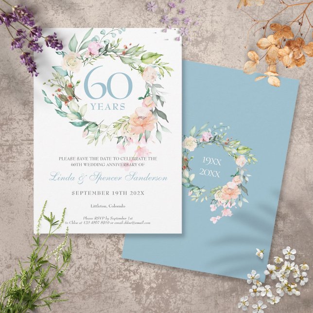 Convite Rosas para Data de Salvamento do 60º Aniversário (Criador carregado)