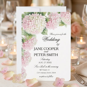 Convite Rosas pastéis e hortênsias brancas Casamento Simpl