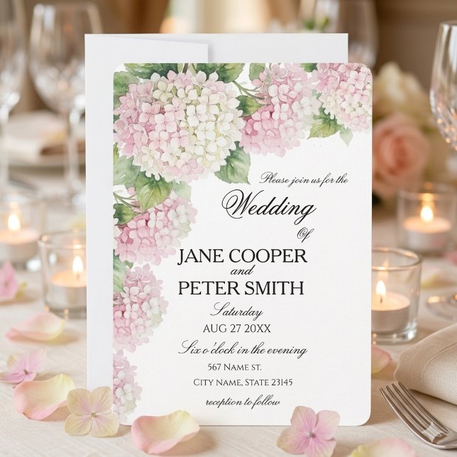 Convite Rosas pastéis e hortênsias brancas Casamento Simpl (Criador carregado)