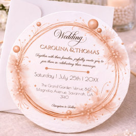 Convite Rosas Pérolas Ouro Moderno Casamento Elegante 