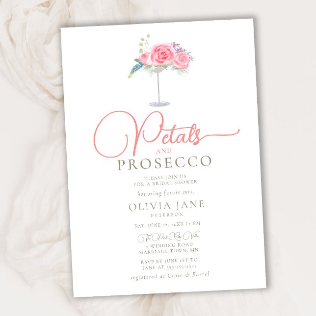 Convite Rosas Petals Prosecco Chá de panela Cocktail Boho (Criador carregado)