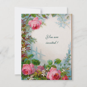 Convite ROSAS PINK, JASMINS Floral Branco Pérola Papel