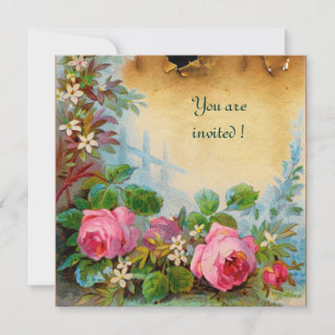 Convite ROSAS PINK & JASMINS pergaminho rosa verde