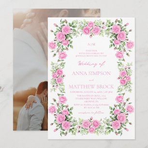 Convite Rosas Pink & Sage Elegantes Flores de Casamento