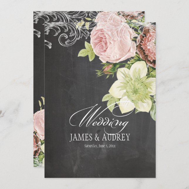 Convite Rosas PixDezines CHALKBOARD/ROCOCO/VINTAGE (Frente/Verso)
