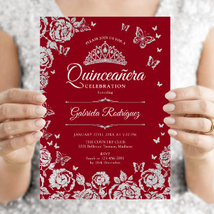 Convite Rosas Prateadas Borboletas Quinceanera