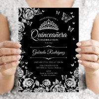 Rosas Prateadas Borboletas Quinceanera Pretas