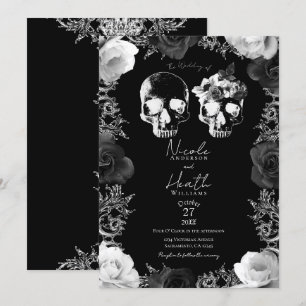 Convite Rosas Pretas Brancas Caveira Esqueleto Casamento G