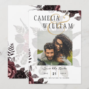 Convite Rosas Pretas Burgundy Escuro Casamento Outono Inve