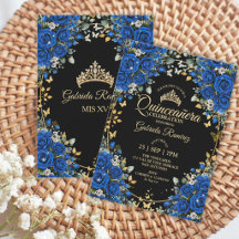 Rosas Pretas e Azul Reais Golden Quinceañera