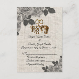 Convite Rosas pretas e brancas em RSVP de casamento em lin