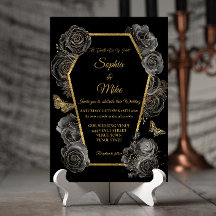 Rosas Pretas e Douradas Caixão Elegante Casamento