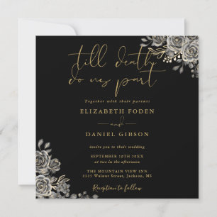 Convite Rosas Pretas e Douradas Casamento Floral Gótico