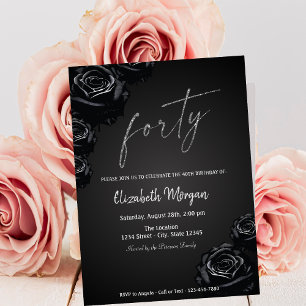 Convite Rosas Pretas Elegantes Aniversário de 40 anos Góti
