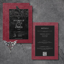 Convite Rosas Pretas Góticas, Raven e Negra, Vinho com Doi