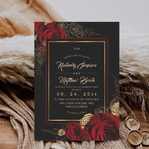 Convite Rosas Pretas Reais de Borgonha Casamento Boho