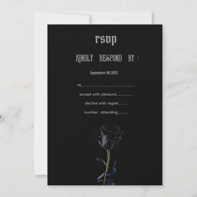 Convite Rosas Pretas Simples Gótico RSVP  (Frente)