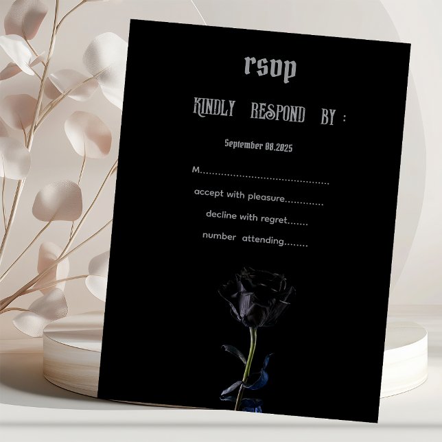 Convite Rosas Pretas Simples Gótico RSVP  (Criador carregado)
