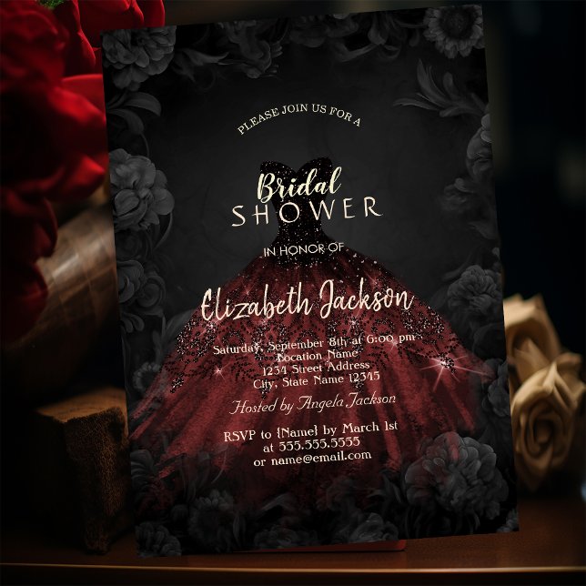 Convite Rosas Pretos Chá de panela Gótico de Vestido Verme (Criador carregado)