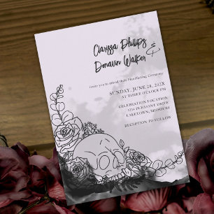 Convite Rosas Pretos Góticos e Lavandas Crânio Manipulando