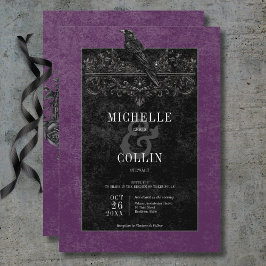 Convite Rosas Pretos Góticos Raven e Negra Casamento Roxo