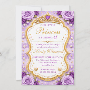 Convite Rosas Princesas Douradas Roxas Elegantes Aniversár