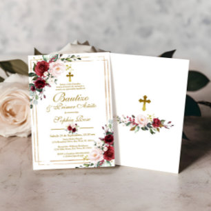 Convite Rosas Rojas para Bautizo e Primer Añito