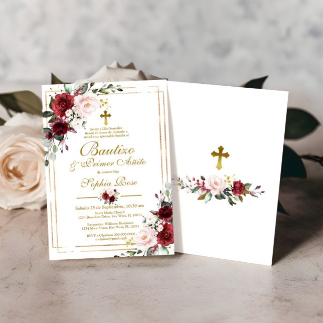 Convite Rosas Rojas para Bautizo e Primer Añito (Criador carregado)