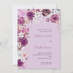 Convite Rosas Românticas Roxas & Brancas Casamento Roxo Cl