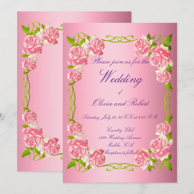 Convite Rosas românticos de vintage personalizados (Frente/Verso)