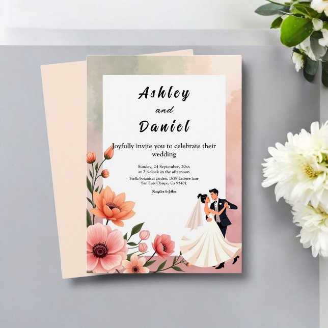 Convite Rosas Românticos Elegantes Casamento Floral de Noi (Criador carregado)