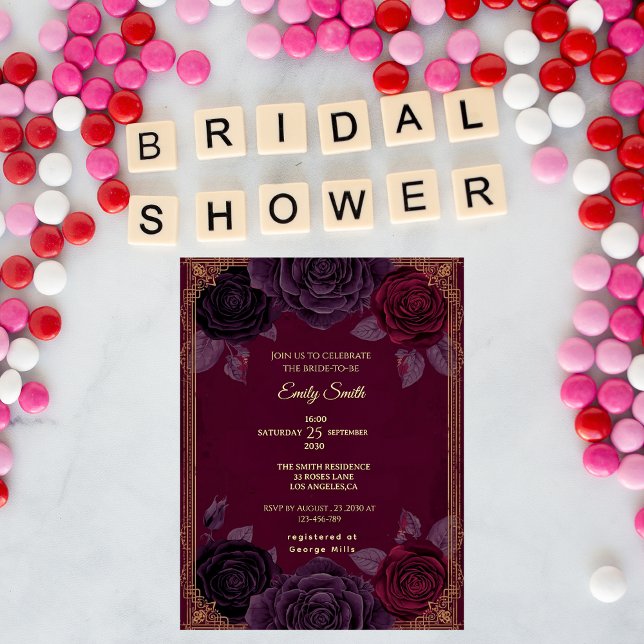 Convite Rosas românticos elegantes Chá de panela gótico (Criador carregado)